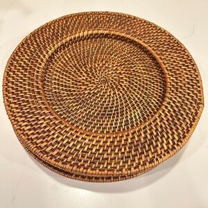 Williams Sonoma Hand Woven Natural Brown Round Charger Plate 4 pc Lot 13"D